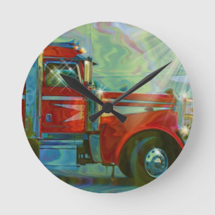 Harde transportwandklok rond Red Truck Art Ronde Klok