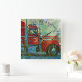 Harde transportwandklok rond Red Truck Art Vierkante Klok (Huis)