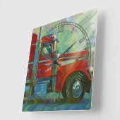 Harde transportwandklok rond Red Truck Art Vierkante Klok (Hoek)