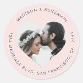 Harde vorm Foto bruiloft Retouradres roze Ronde Sticker