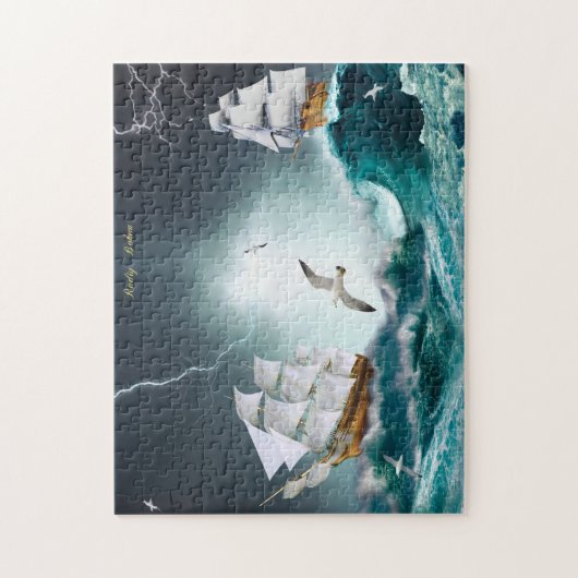 Harde zeilboot zee oceaangolven legpuzzel (Verticaal)