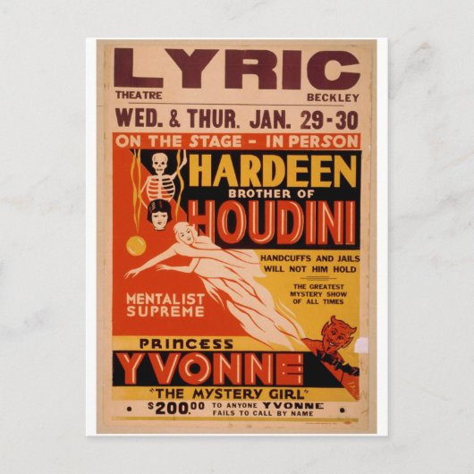 Hardeen broer van Houdini, 'Het Mystery Girl' Briefkaart (Voorkant)