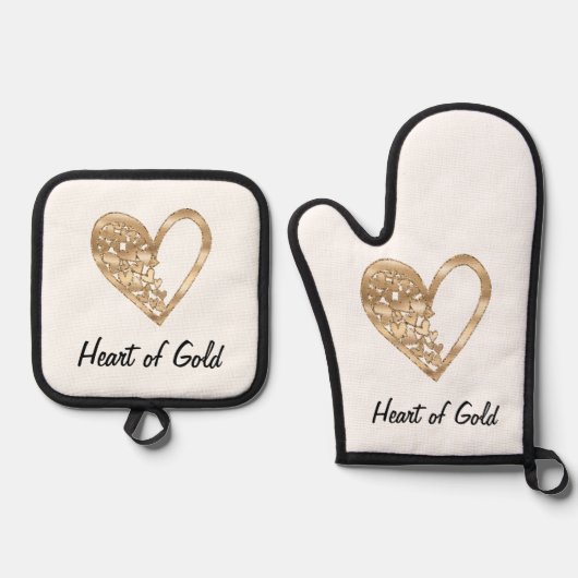 Harder van goud ovenwant & pannenlap set (Voorkant)