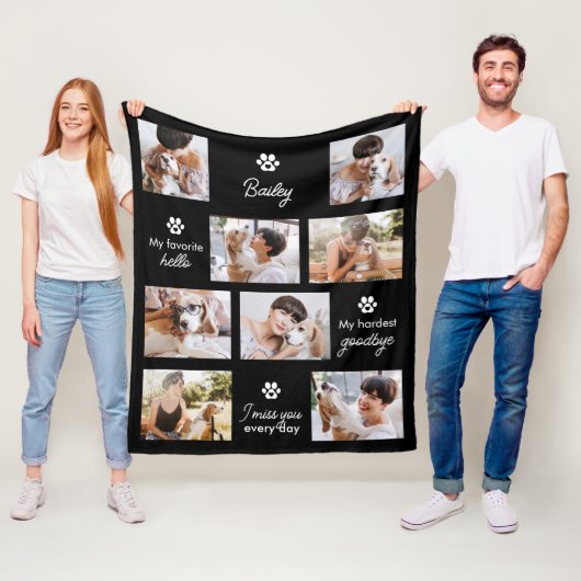 Hardest Goodbye Pet Dog Memorial 8-Photo Collage Fleece Deken (In situ)