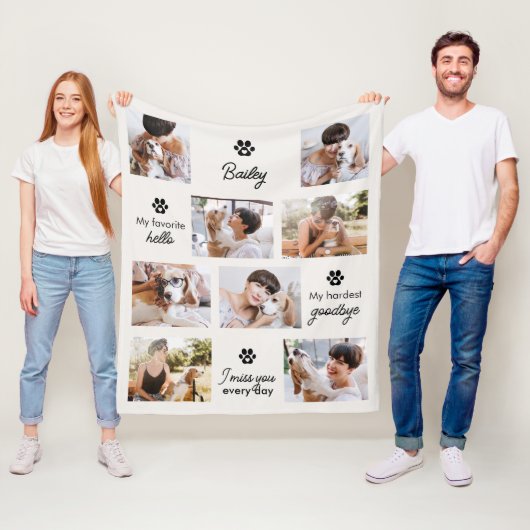 Hardest Goodbye Pet Dog Memorial 8-Photo Collage Fleece Deken (In situ)