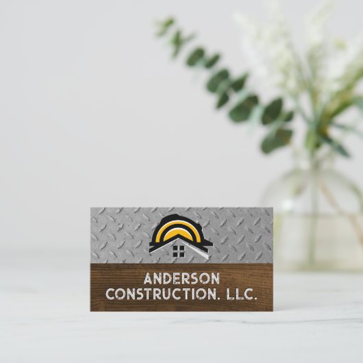 Hardhat Constructielogo | Staal Hout Visitekaartje (Staand voorkant)
