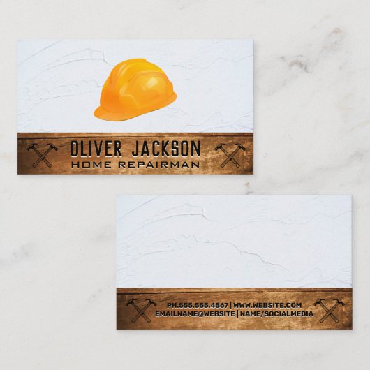 Hardhat Crossed Hammers | Wood van textiel Visitekaartje (Voorkant / Achterkant)