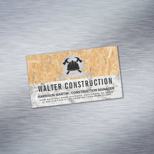 Hardhat Hammer | Marmer | Geperst hout Magnetisch Visitekaartje (Voorbeeld)