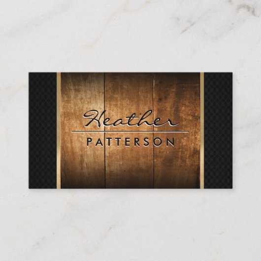 hardhout | Gouden afwerking | Zwart gaas Visitekaartje (Voorkant)