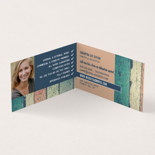 Hardhout ontwerp, schilder & decorator foto visitekaartje (Binnen)