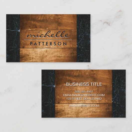 Hardhout | Zwarte marmeren afwerking Visitekaartje (Voorkant / Achterkant)