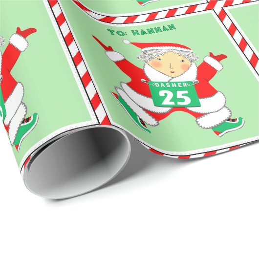 Hardloop Mrs. Claus Kerstcadeau Inpakpapier (Rol Hoek)