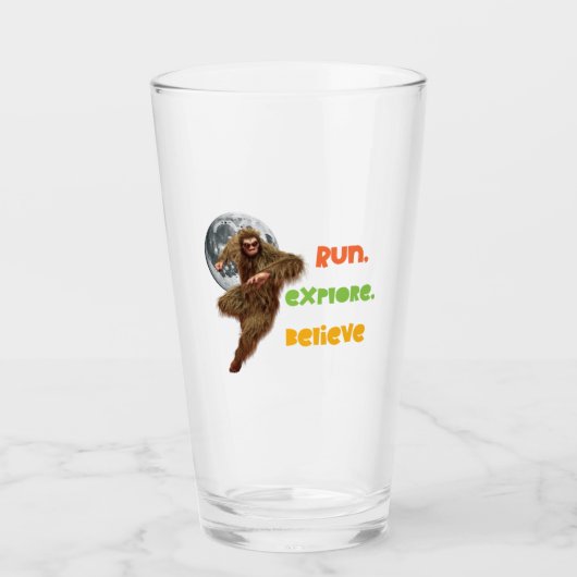 Hardloop Sasquatch Avontuur Geloof Ontwerp Glas (Voorkant)