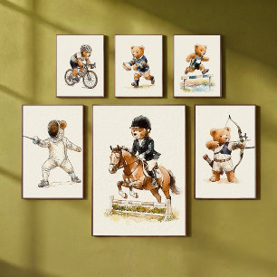 Hardloop Teddybeer Hordenloper Dieren Sporten Peut Poster