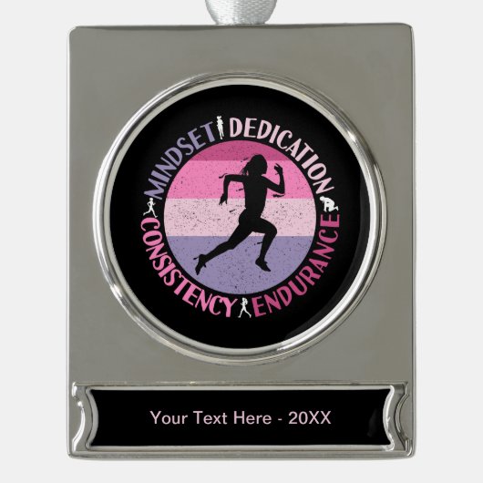 Hardloopmentaliteit - Girthy Runner-uithoudingsver Verzilverd Banner Ornament (Voorkant)