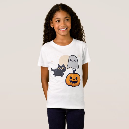 Hardloopzwarte kat spook met pompoen t-shirt (Voorkant volledig)