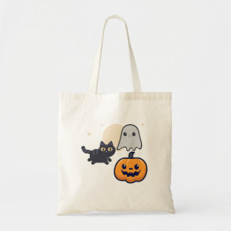 Hardloopzwarte kat spook met pompoen tote bag