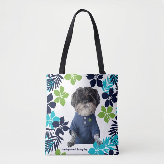 Hardlopen boodschappen voor mijn hond blauw tropis tote bag (Voorkant)