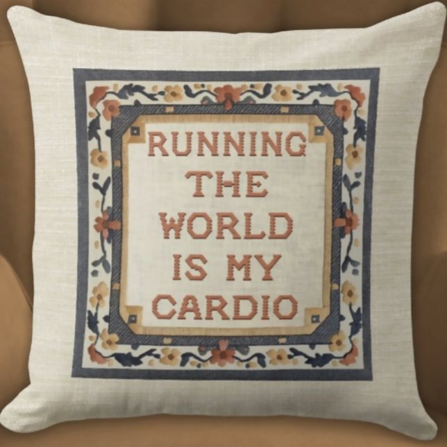 Hardlopen is mijn cardio faux stitch fitness kussen (Witty Funny Fitness Gift Pillow
Faux Needlepoint Running The World is My Cardio)