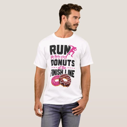 Hardlopen joggen lopen alsof er donuts bij de t-shirt (Voorkant volledig)