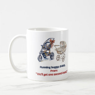 Hardlopen met buggy vs wandelwagen Grappige nieuwe Koffiemok