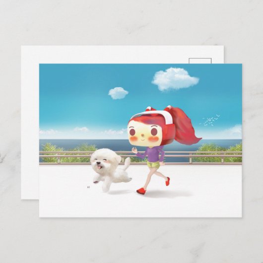 Hardlopen met Dog door het Zee Aankondigingskaart (Voorkant / Achterkant)