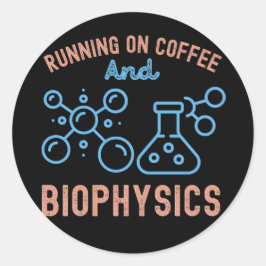 Hardlopen op koffie en biofysica ronde sticker