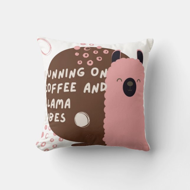 Hardlopen op koffie en lama vibes ontwerp kussen (Voorkant)
