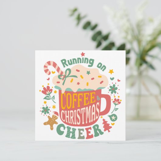 Hardlopen op Koffie Kerst retro Feestdagenkaart (Staand voorkant)