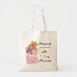 Hardlopen op Liefde & Lattes Bloemige Koffie Kunst Tote Bag