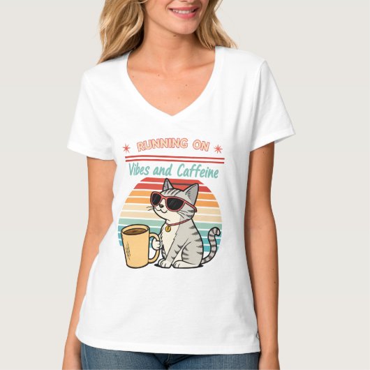 Hardlopen op Vibes & Cafeïne - Cool Cat Retro T-shirt (Voorkant)