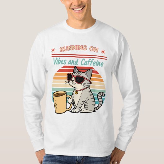 Hardlopen op Vibes & Cafeïne - Cool Cat Retro T-shirt (Voorkant)