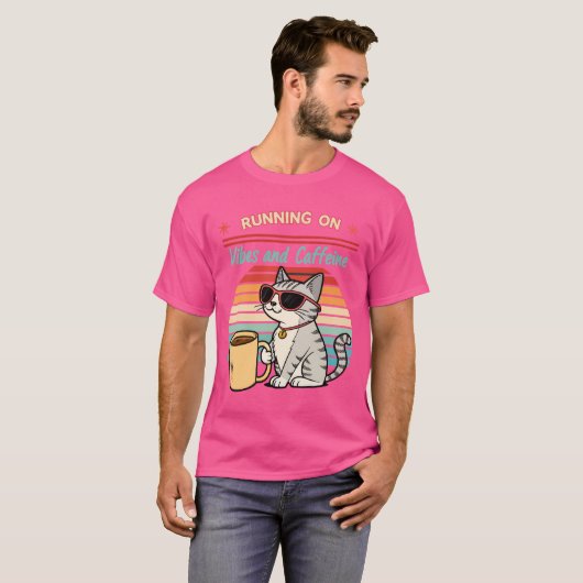 Hardlopen op Vibes & Cafeïne - Cool Cat Retro T-shirt (Voorkant volledig)