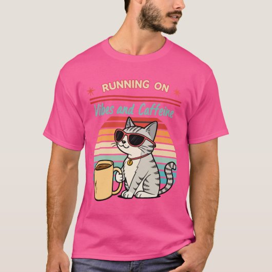 Hardlopen op Vibes & Cafeïne - Cool Cat Retro T-shirt (Voorkant)