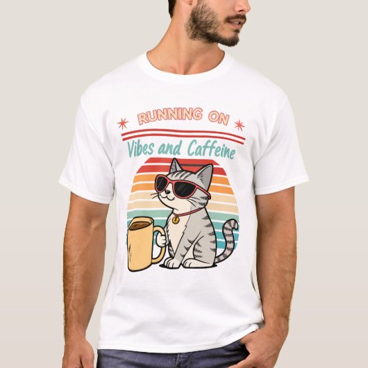 Hardlopen op Vibes & Cafeïne - Cool Cat Retro T-shirt (Voorkant)