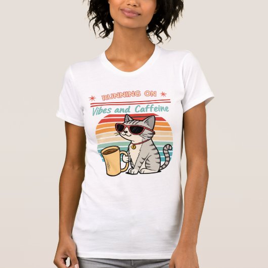 Hardlopen op Vibes & Cafeïne - Cool Cat Retro T-shirt (Voorkant)