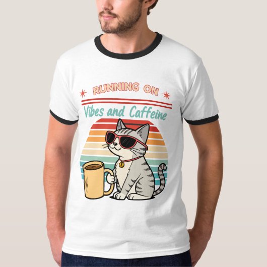 Hardlopen op Vibes & Cafeïne - Cool Cat Retro T-shirt (Voorkant)