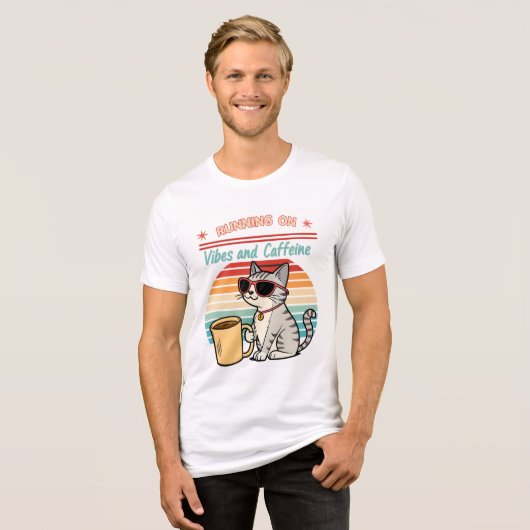 Hardlopen op Vibes & Cafeïne - Cool Cat Retro Tri-Blend Shirt (Voorkant volledig)
