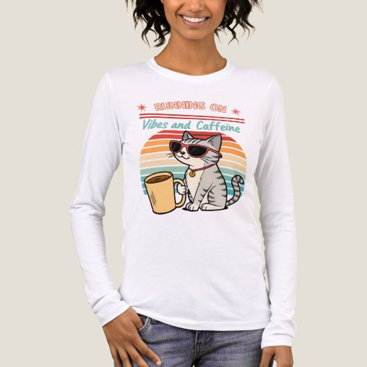 Hardlopen op Vibes & Cafeïne - Cool Cat Retro Tri-Blend Shirt (Voorkant volledig)