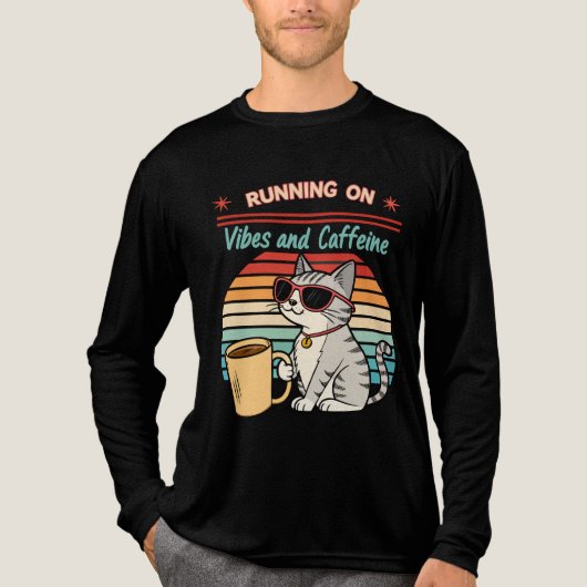 Hardlopen op Vibes & Cafeïne - Cool Cat Retro Tri-Blend Shirt (Voorkant volledig)