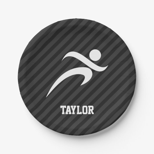 Hardlopen; zwarte en donkergrijze strepen papieren bordje (Voorkant)