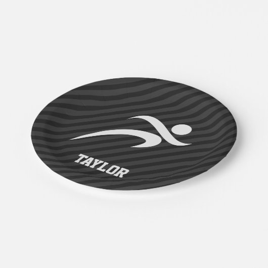 Hardlopen; zwarte en donkergrijze strepen papieren bordje (Gekanteld)