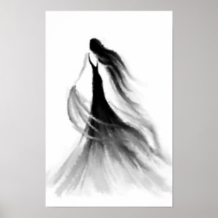 Hardlopende Vrouw Emoties Poster Zwart Wit Schilde