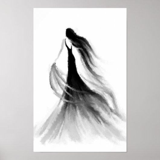 Hardlopende Vrouw Emoties Poster Zwart Wit Schilde (Voorkant)