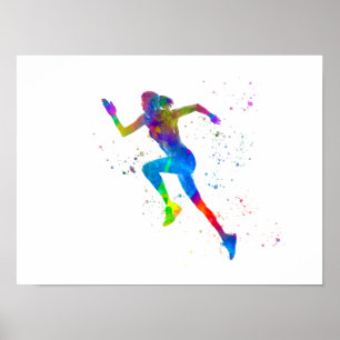 hardloper atleet in waterverf poster