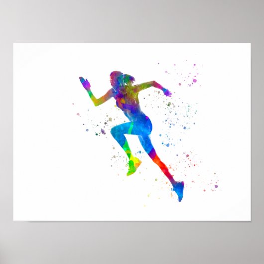 hardloper atleet in waterverf poster (Voorkant)