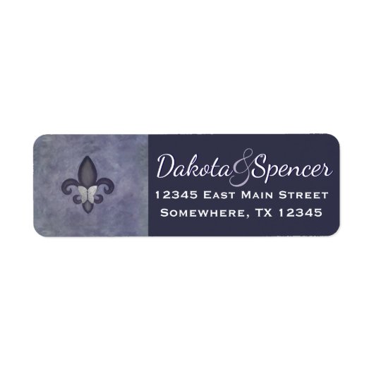 Hardnekkige Paarse Fleur de Lis Silver Vlinder Etiket (Voorkant)