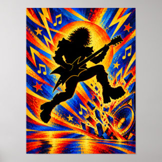 Hardrockgitarist springt op het podium Silhouet Poster