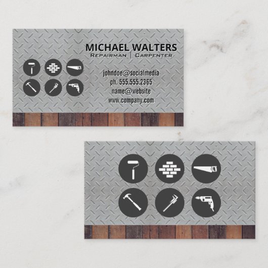 Hardware Gereedschap | Staal en Hout Visitekaartje (Voorkant / Achterkant)