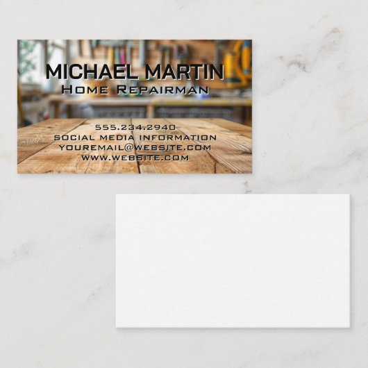 Hardware handgereedschap | houten timmertafel visitekaartje (Voorkant / Achterkant)